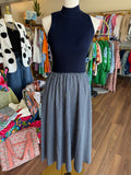 Navy Knit Mock Neck Striped Midi
