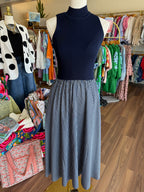 Navy Knit Mock Neck Striped Midi