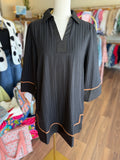 Black Pinstripe Collared Dress