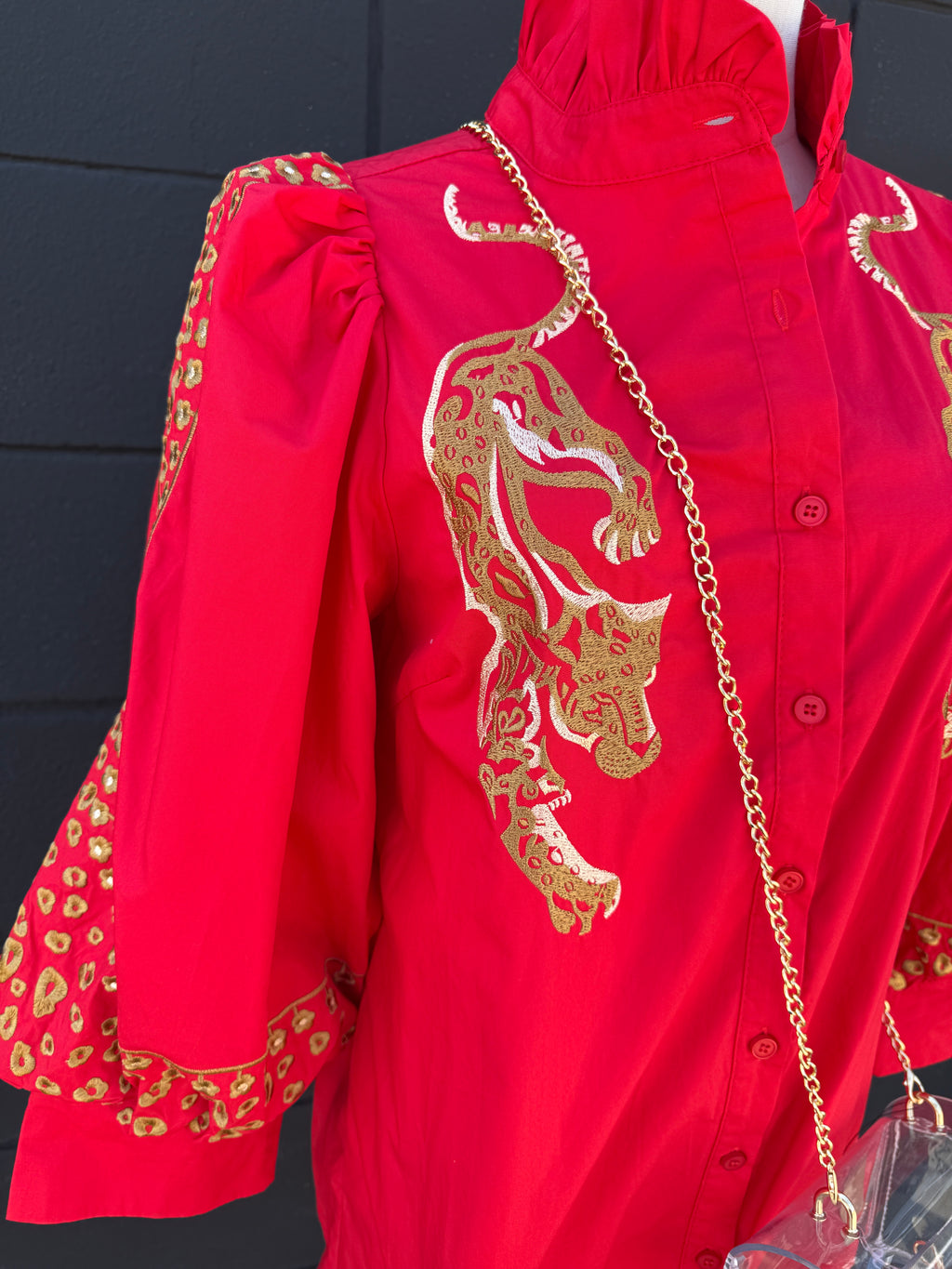 Red Leopard Embroidered Dress