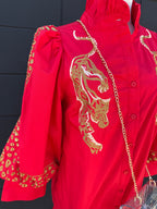 Red Leopard Embroidered Dress