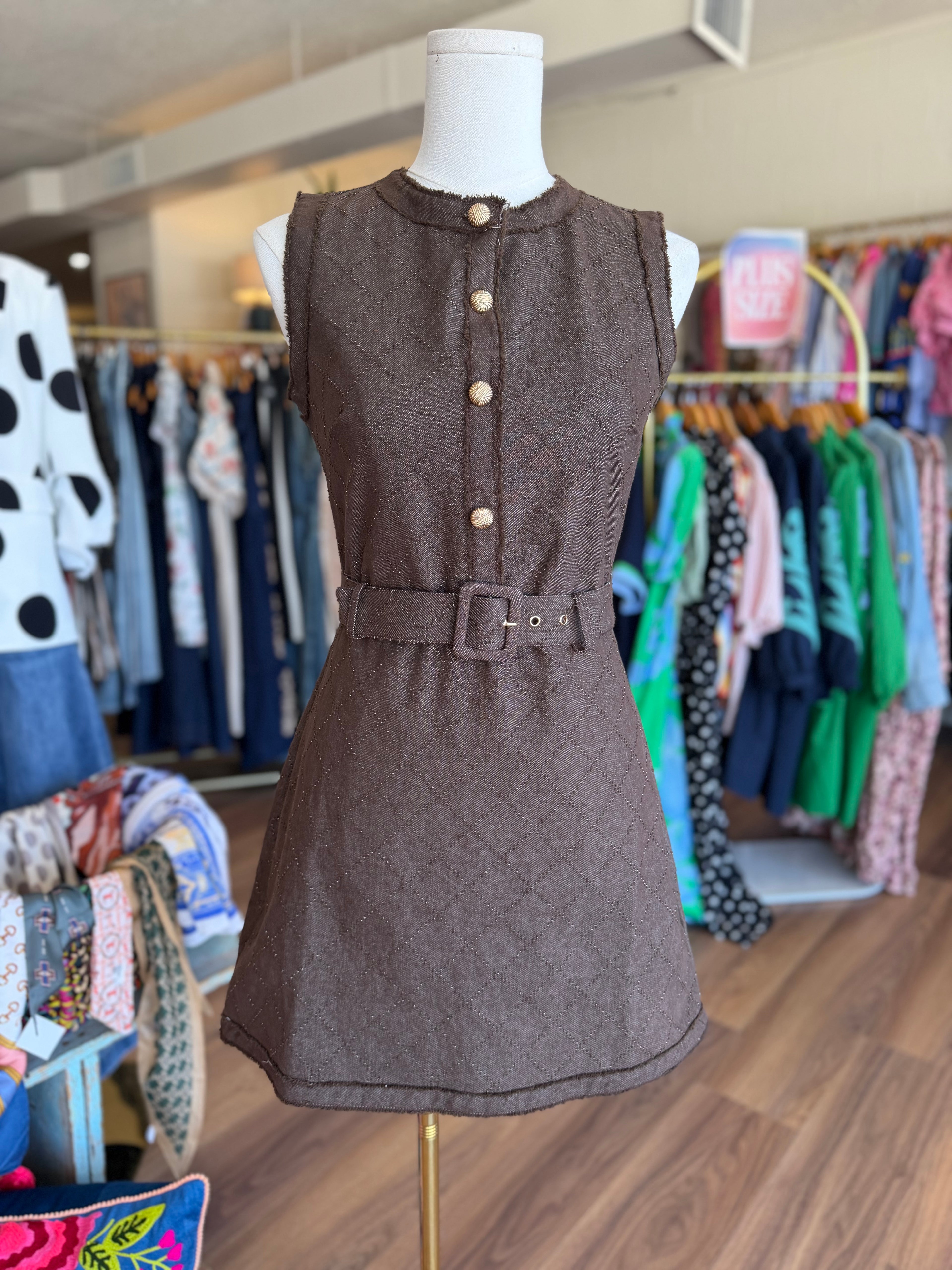 Sleeveless Mini Dress With Belt