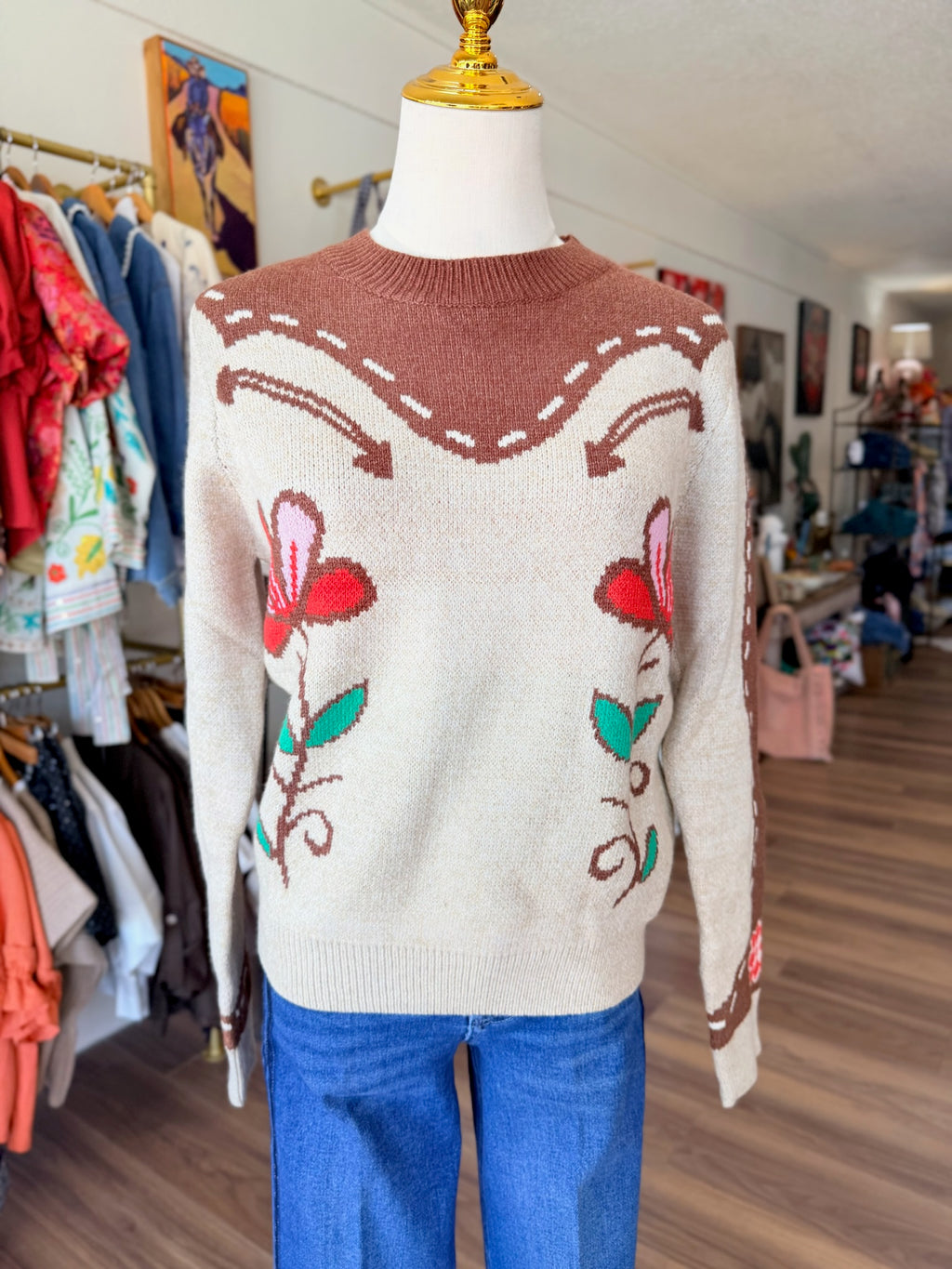 Flower Print Western Sweater