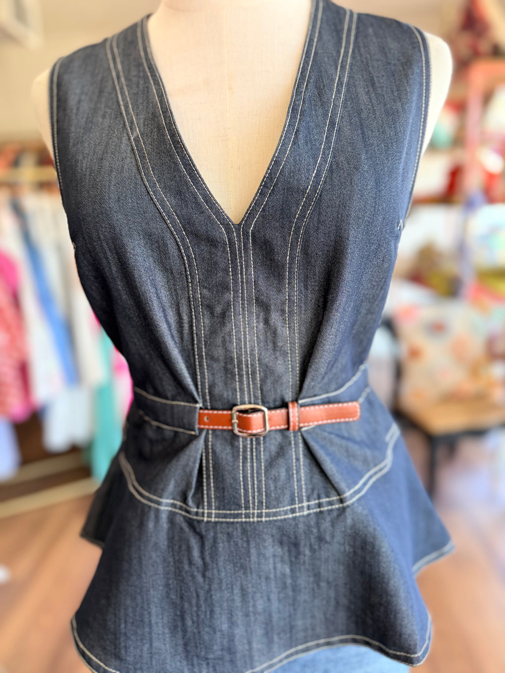 Belted Denim Top
