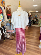 Burgundy Stripe Satin Midi Skirt