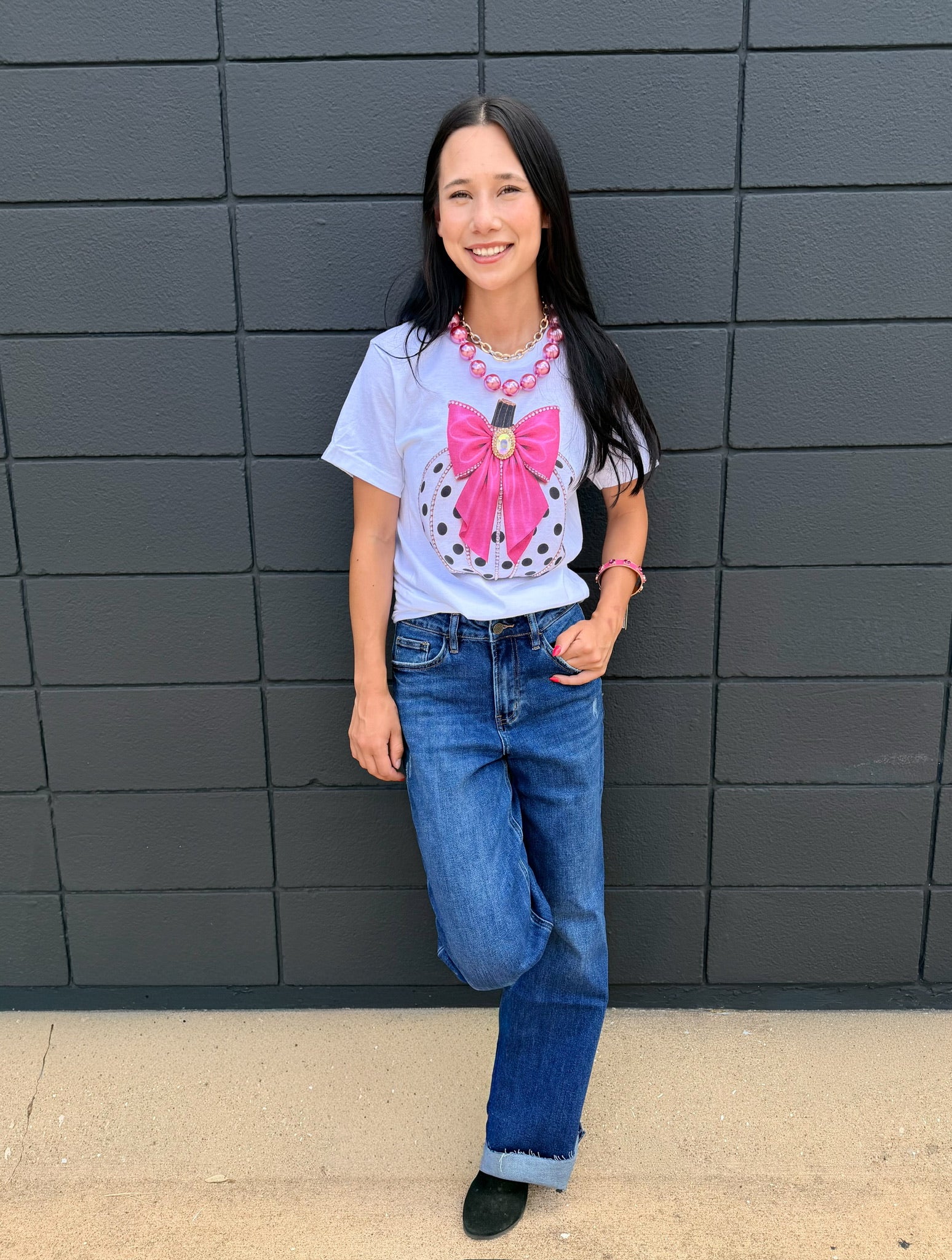 Pink Bow Pumpkin Top