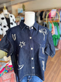 Dark Denim Embroidered Cropped Top
