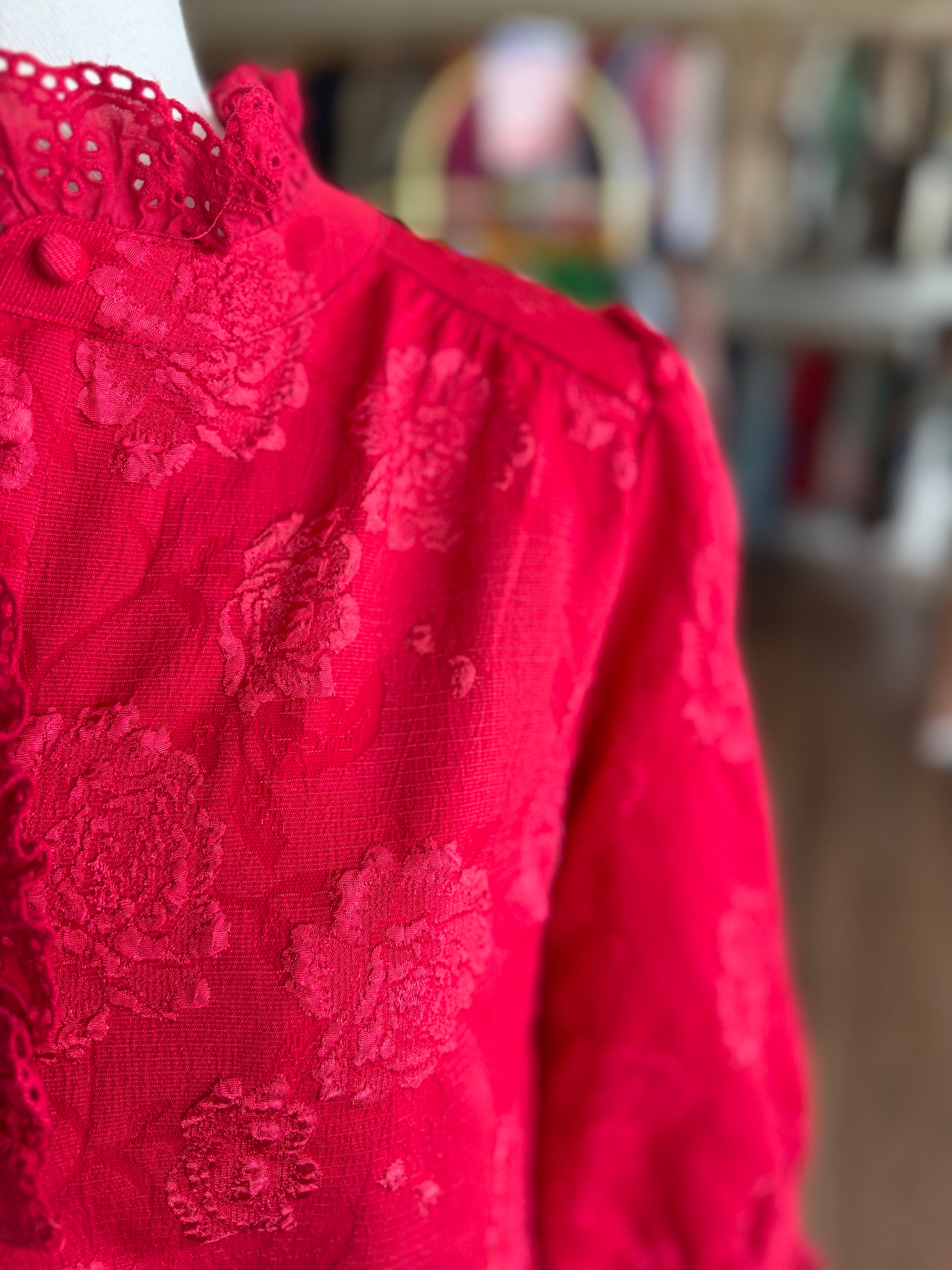 Red Floral Jacquard Top