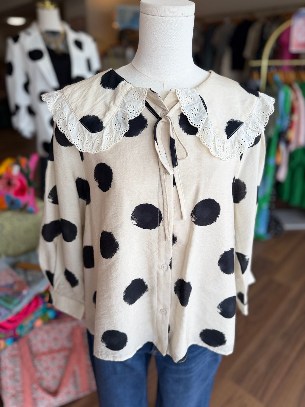 Polka Dot Collared Button Up