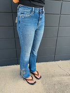 High Rise Ankle Embroidered Bootcut Jeans