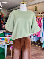 Olive Bubble Sleeve Top