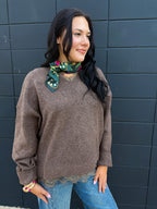 Brown Lace Detail Sweater