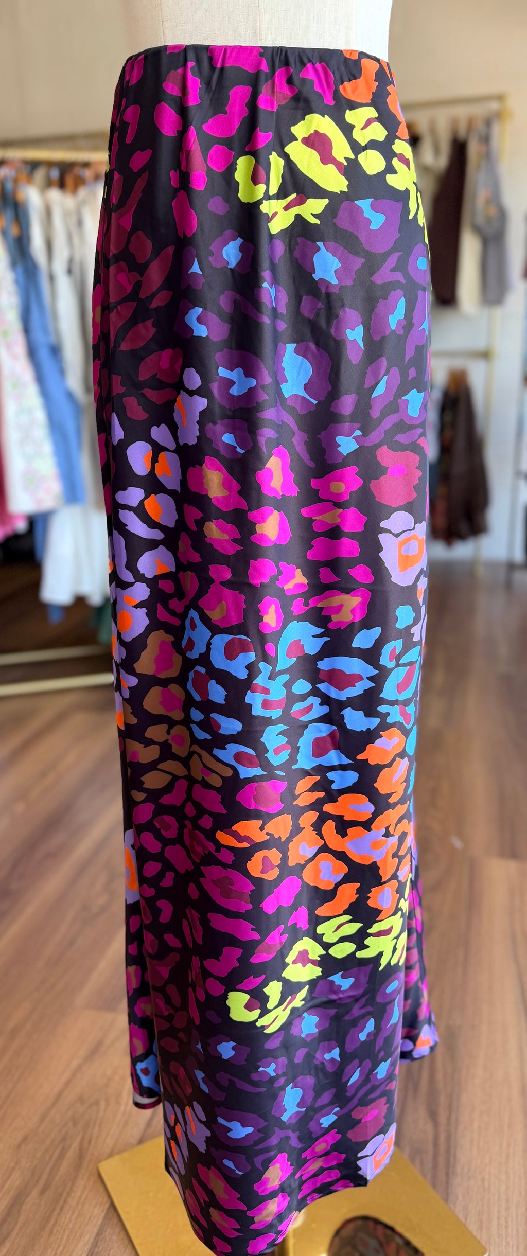 Abstract Print Satin Flared Maxi Skirt