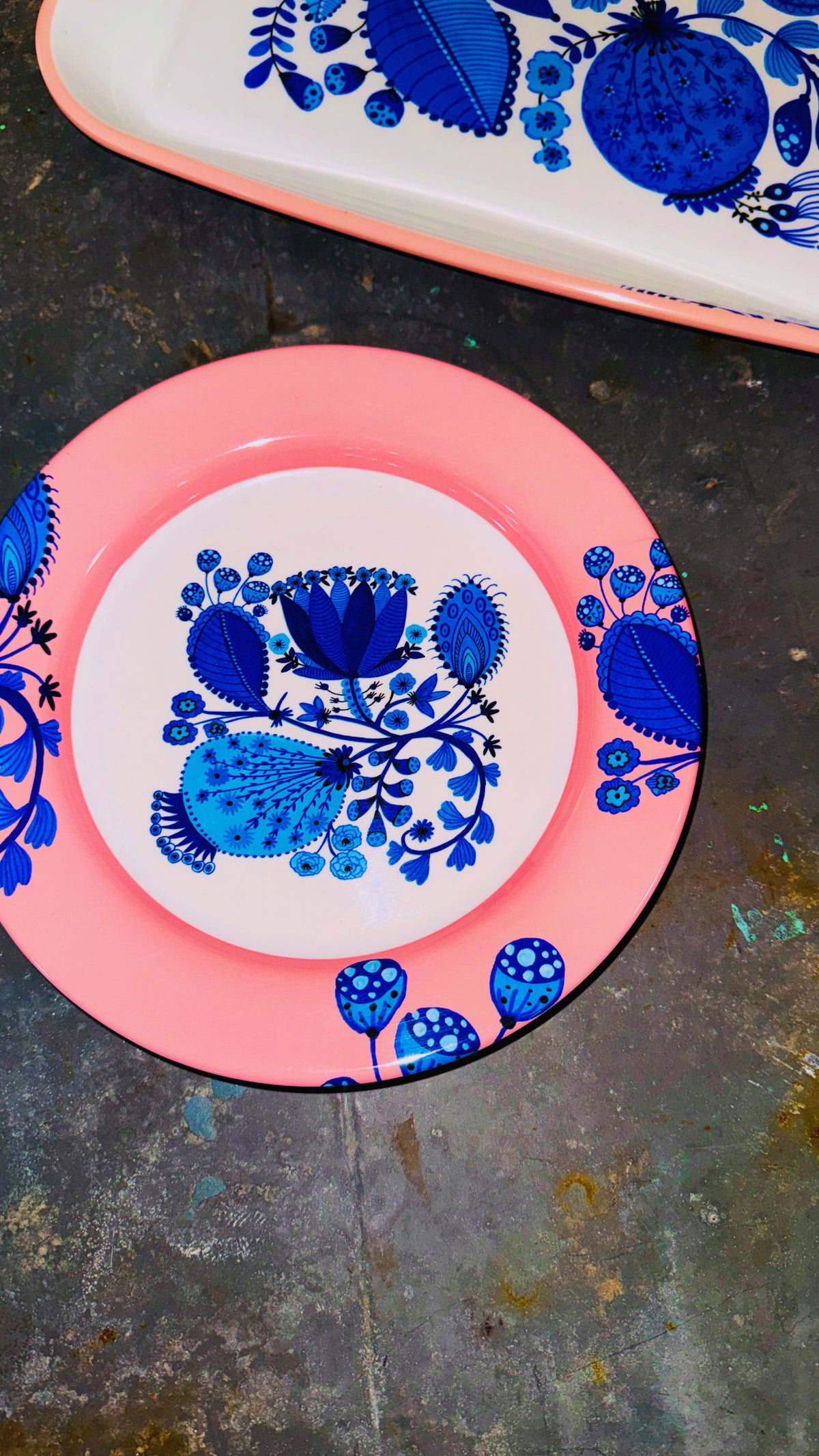 Blue & Pink Floral Plate