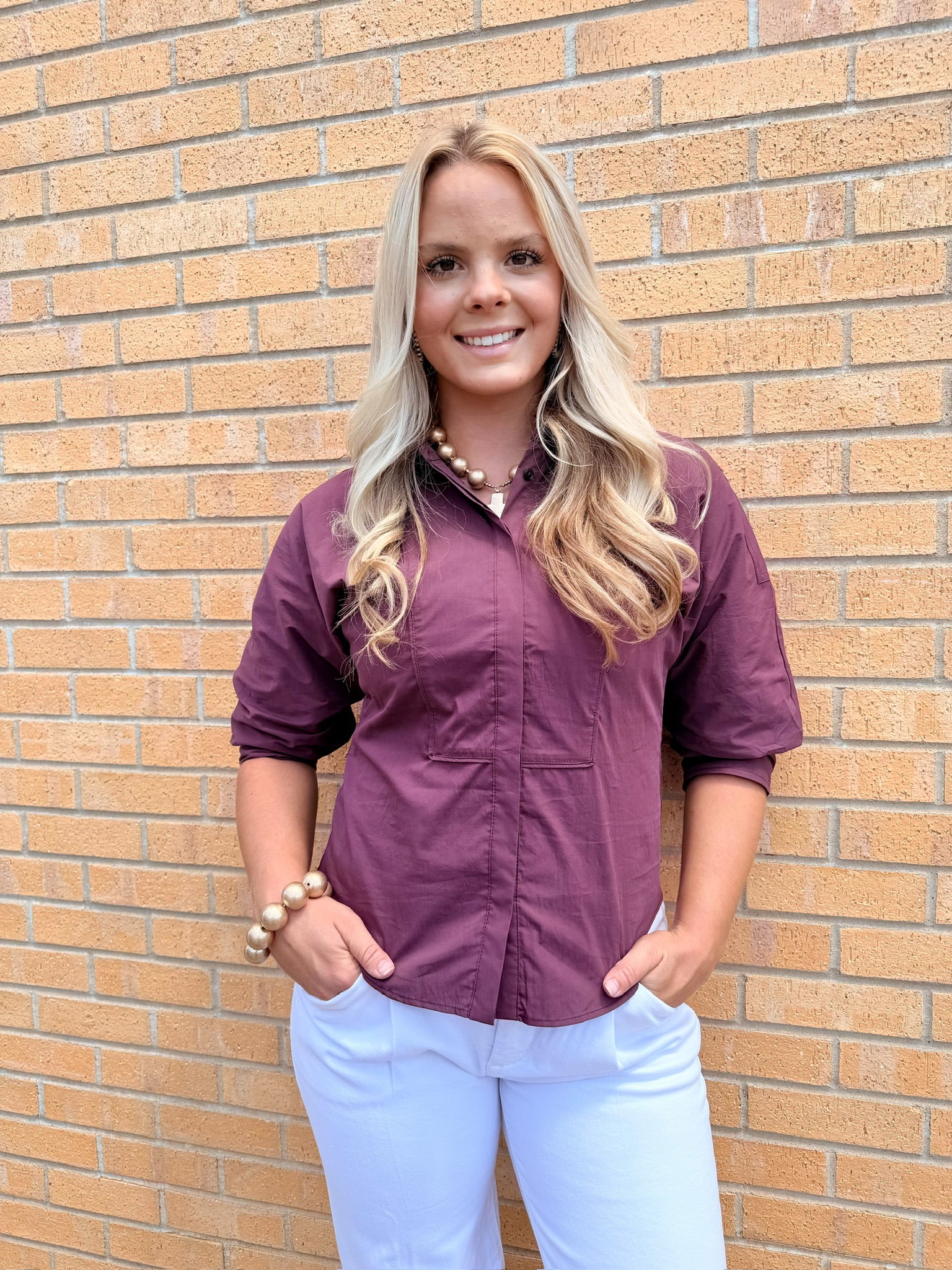 Burgundy Button Blouse