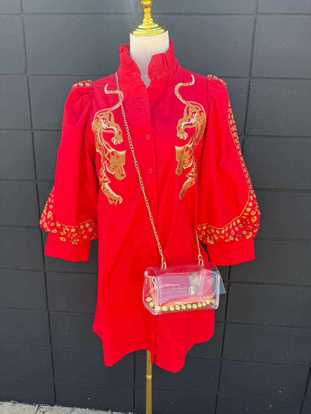 Red Leopard Embroidered Dress