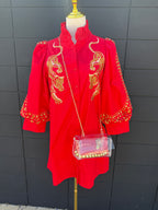 Red Leopard Embroidered Dress