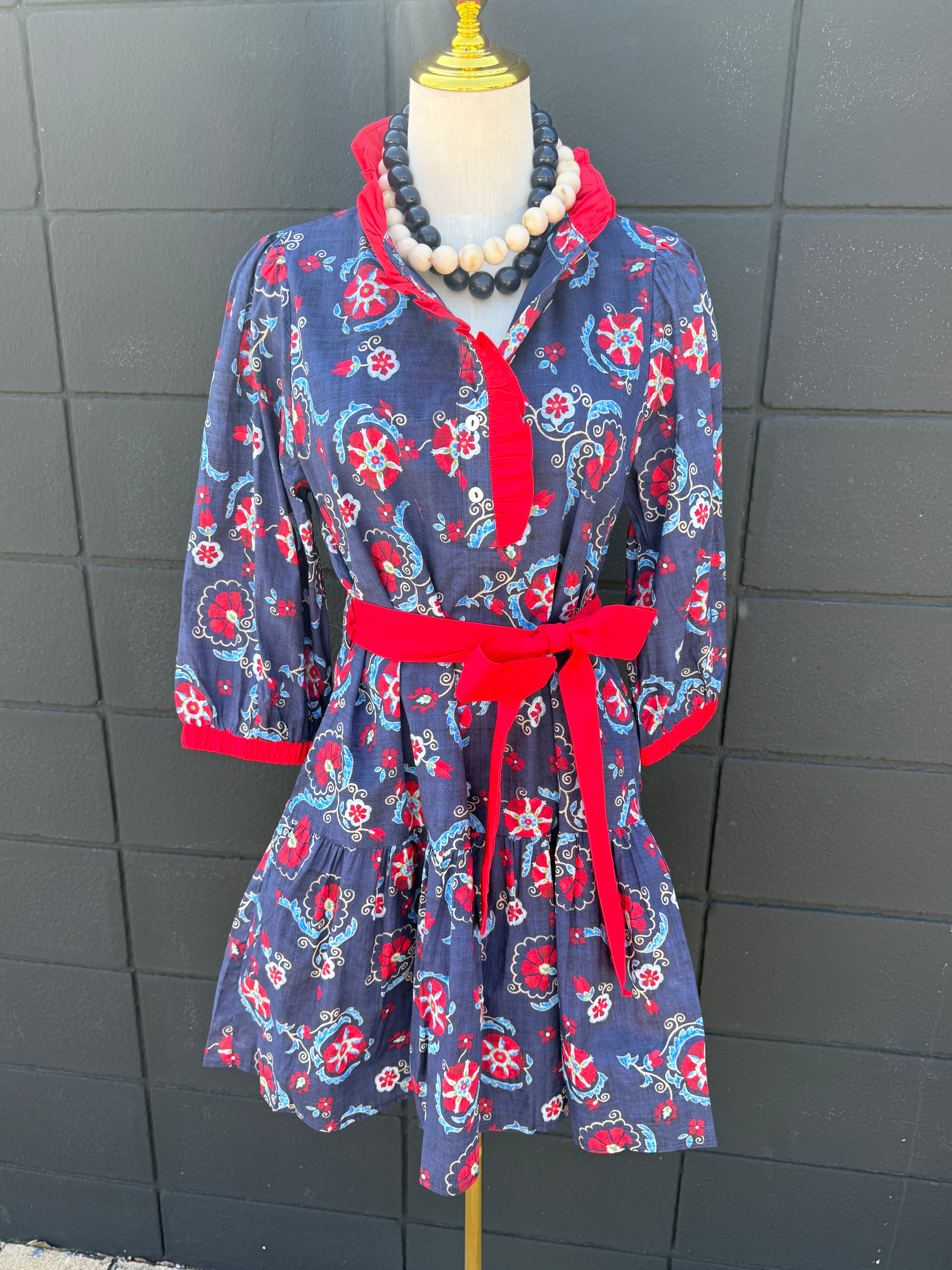 Navy & Red Boho Dress