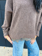 Brown Lace Detail Sweater