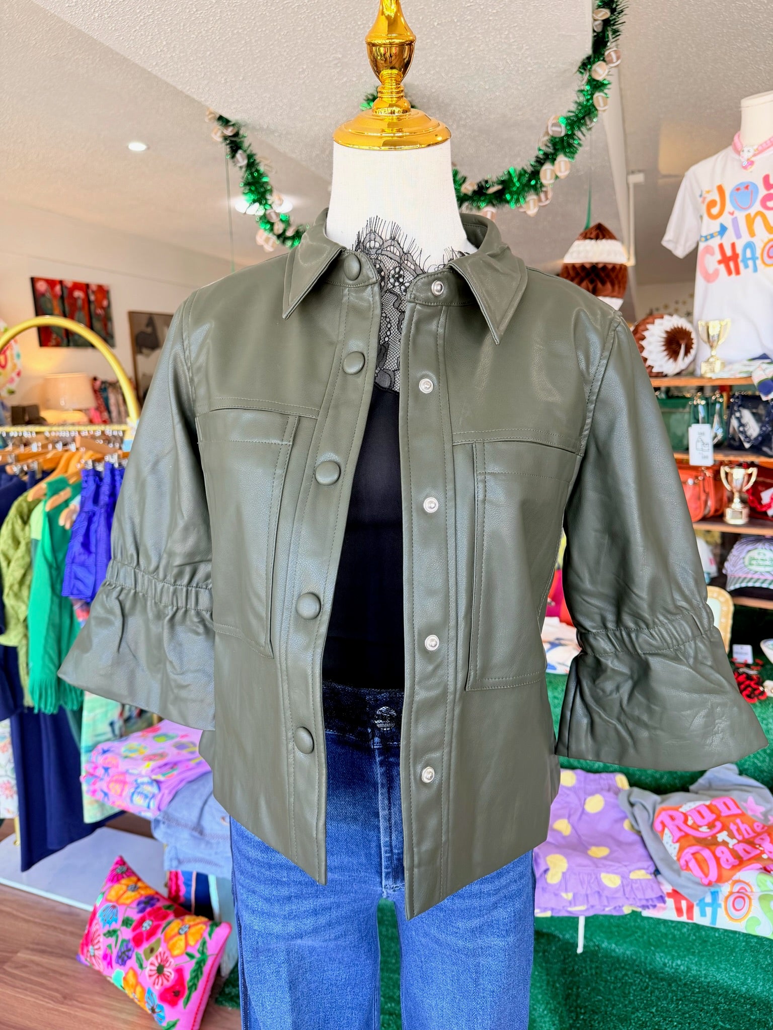 Olive Faux Leather Jacket