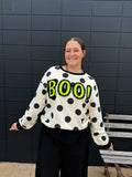“BOO” Polka Dot Sweater with Lace Edge