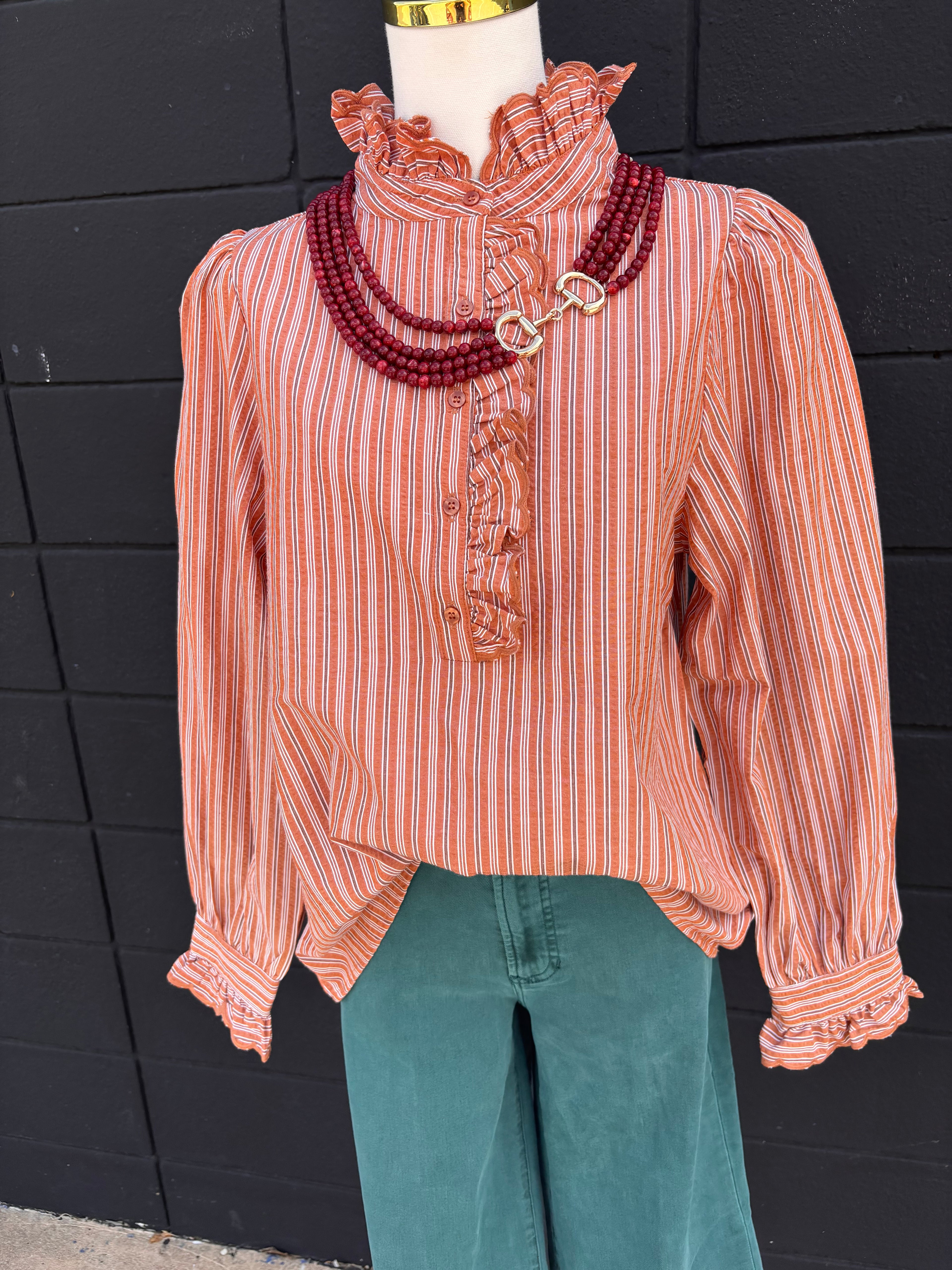 Rust Striped Seersucker Top