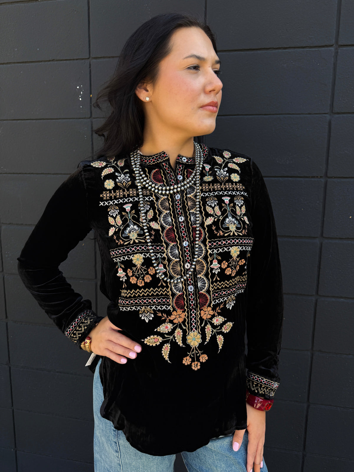 Velvet Henley Tunic