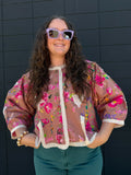 Lace Trimmed Placket Printed Vintage Star Appliqués Jacket