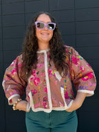 Lace Trimmed Placket Printed Vintage Star Appliqués Jacket
