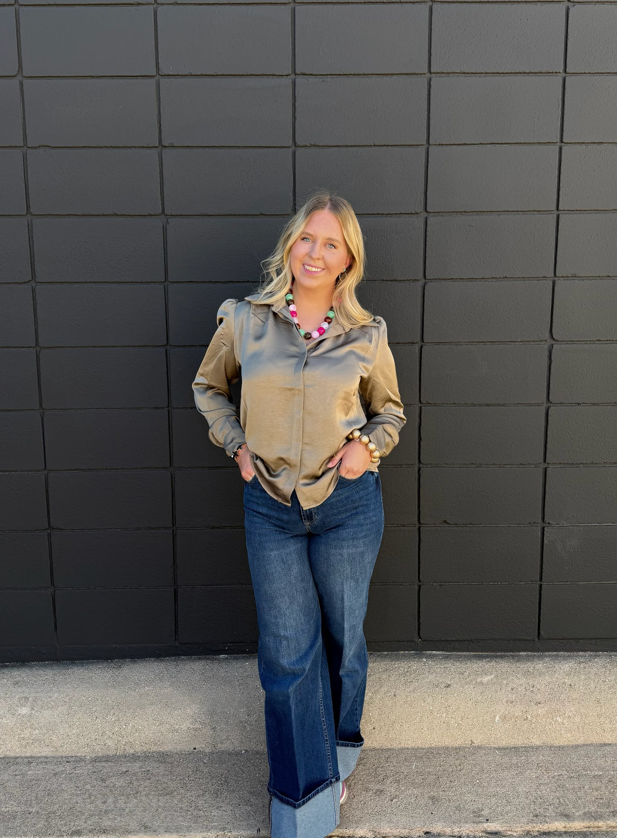 Satin blouse with gold buttons