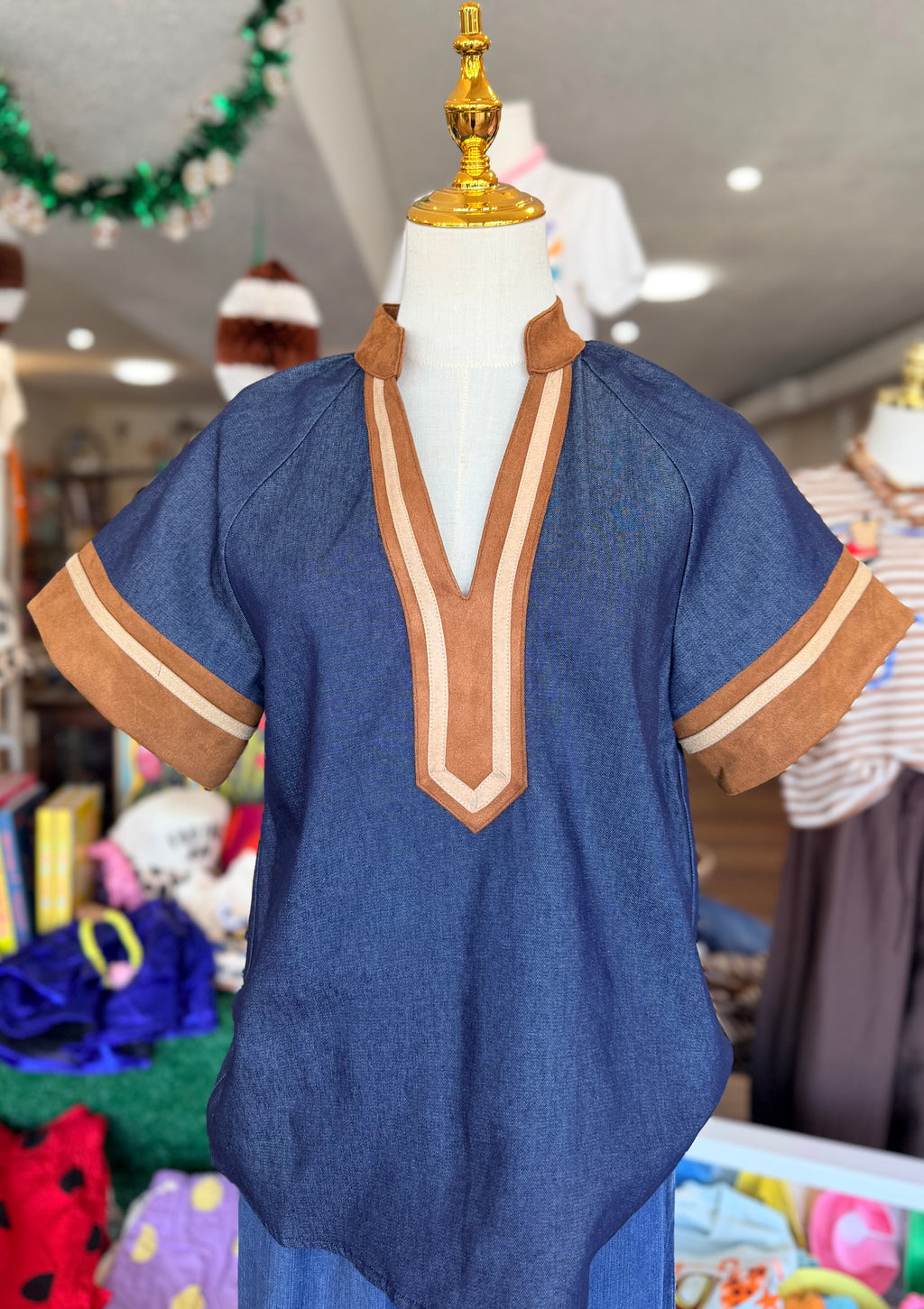 Denim Top with Suede Contrast