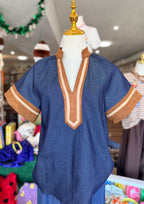 Denim Top with Suede Contrast
