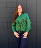 Green Front Tie Top