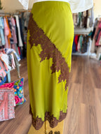 Green Skirt With Brown Lace Detail