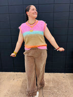 Striped Color block V-Neck Sweater Vest