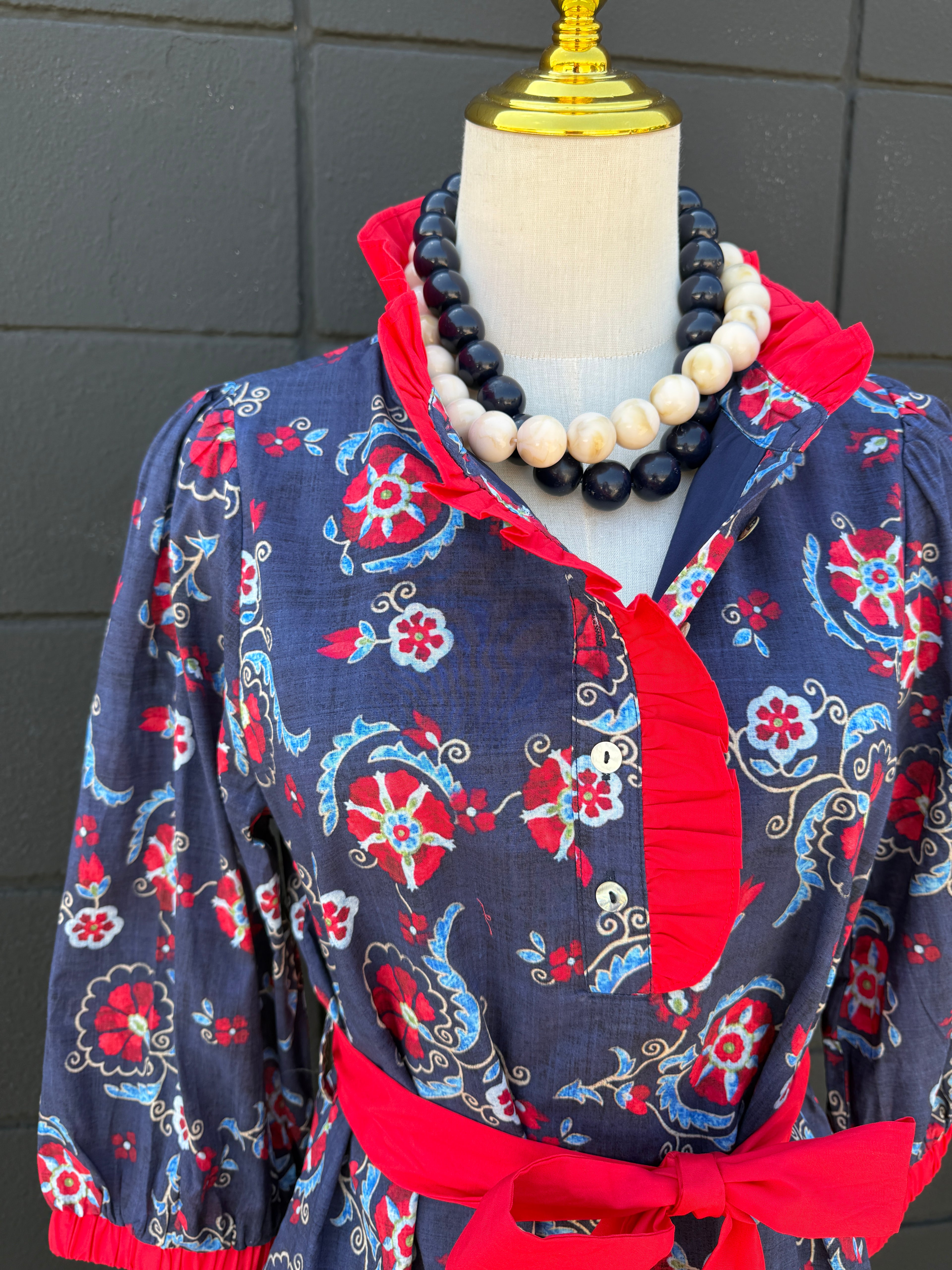 Navy & Red Boho Dress