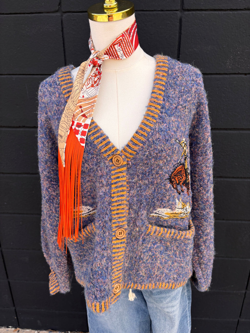 Rodeo Embroidered Fuzzy Knit Cardigan