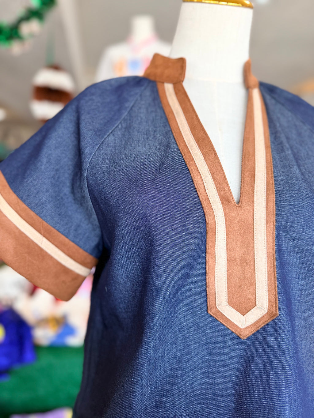Denim Top with Suede Contrast