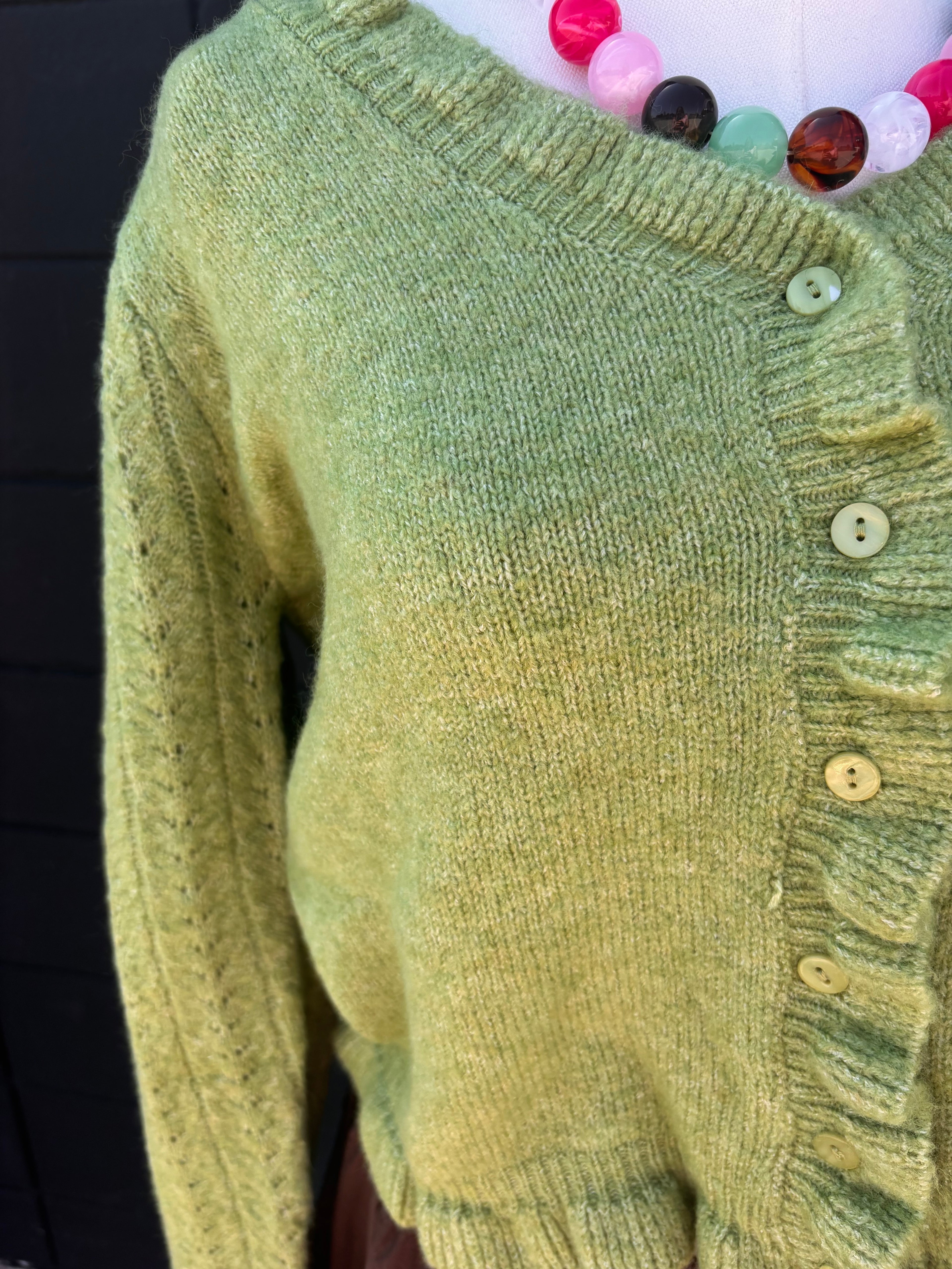 Green Ruffle Front Cardigan