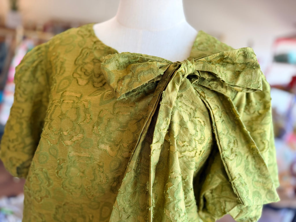 Large Front Bow Detail Burn Out Floral Top