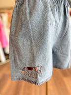 Embroidered Western Boot Drawstring Shorts