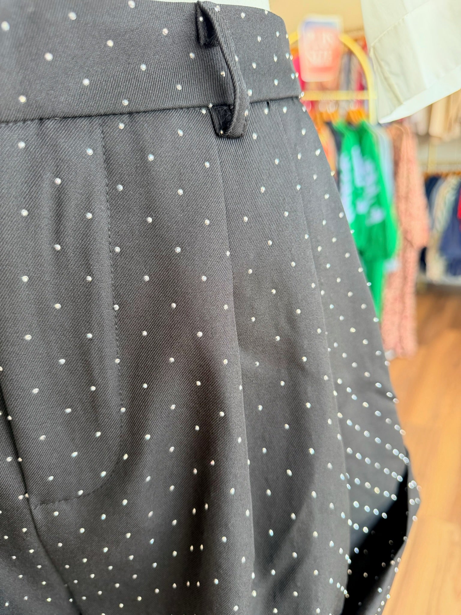 Black Rhinestone Cuffed Pleated Trouser Shorts