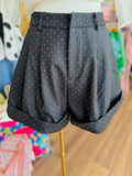 Black Rhinestone Cuffed Pleated Trouser Shorts