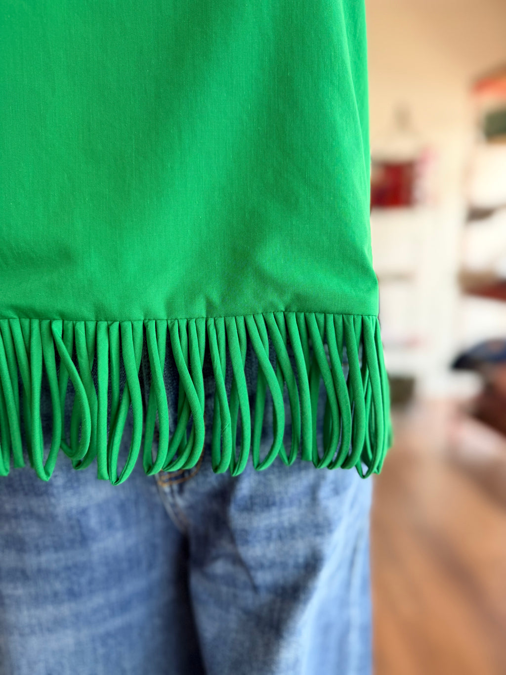 Kelly Green Top With Tassels