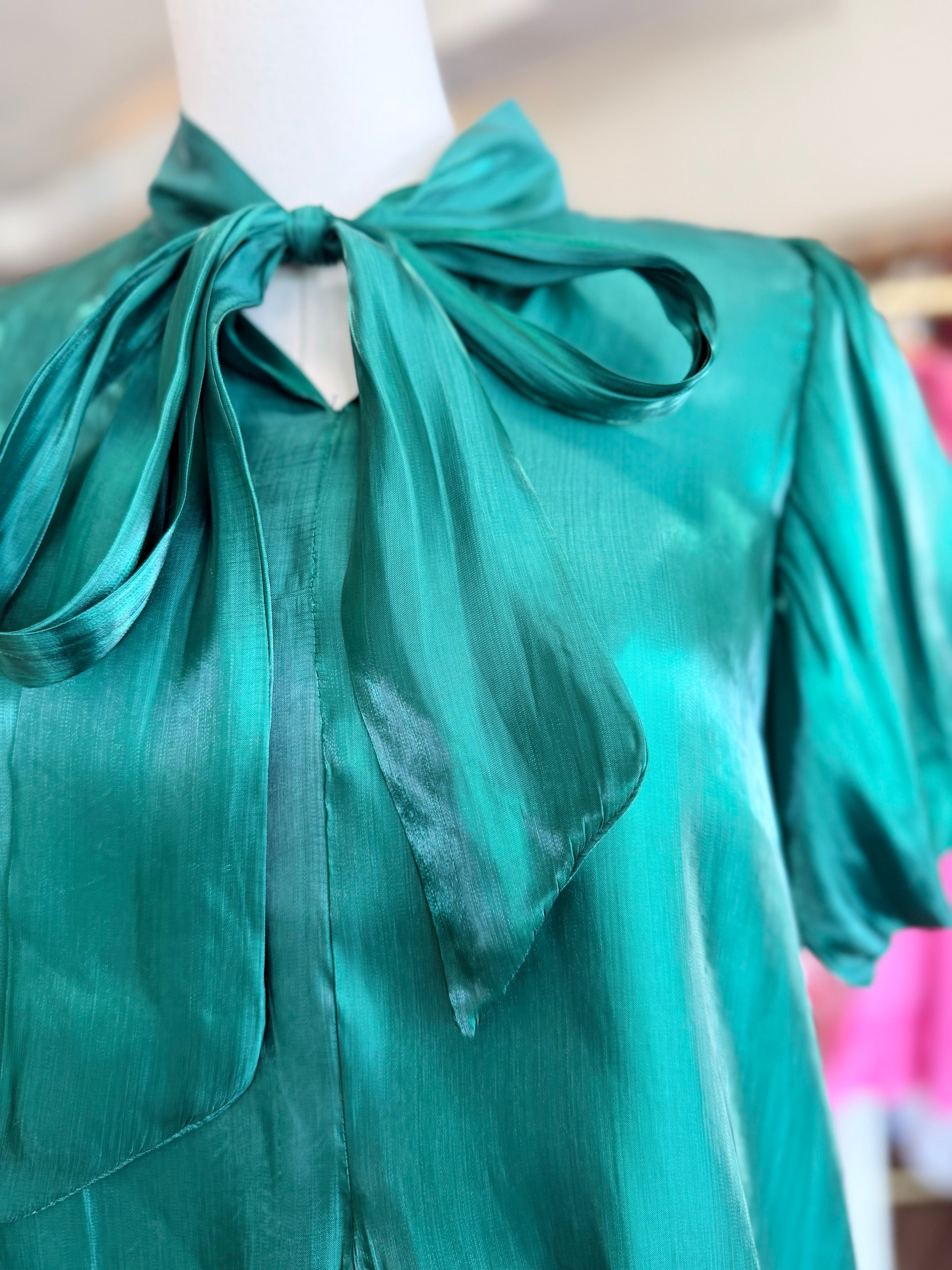 Green Puff Sleeve Blouse