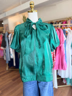 Green Puff Sleeve Blouse