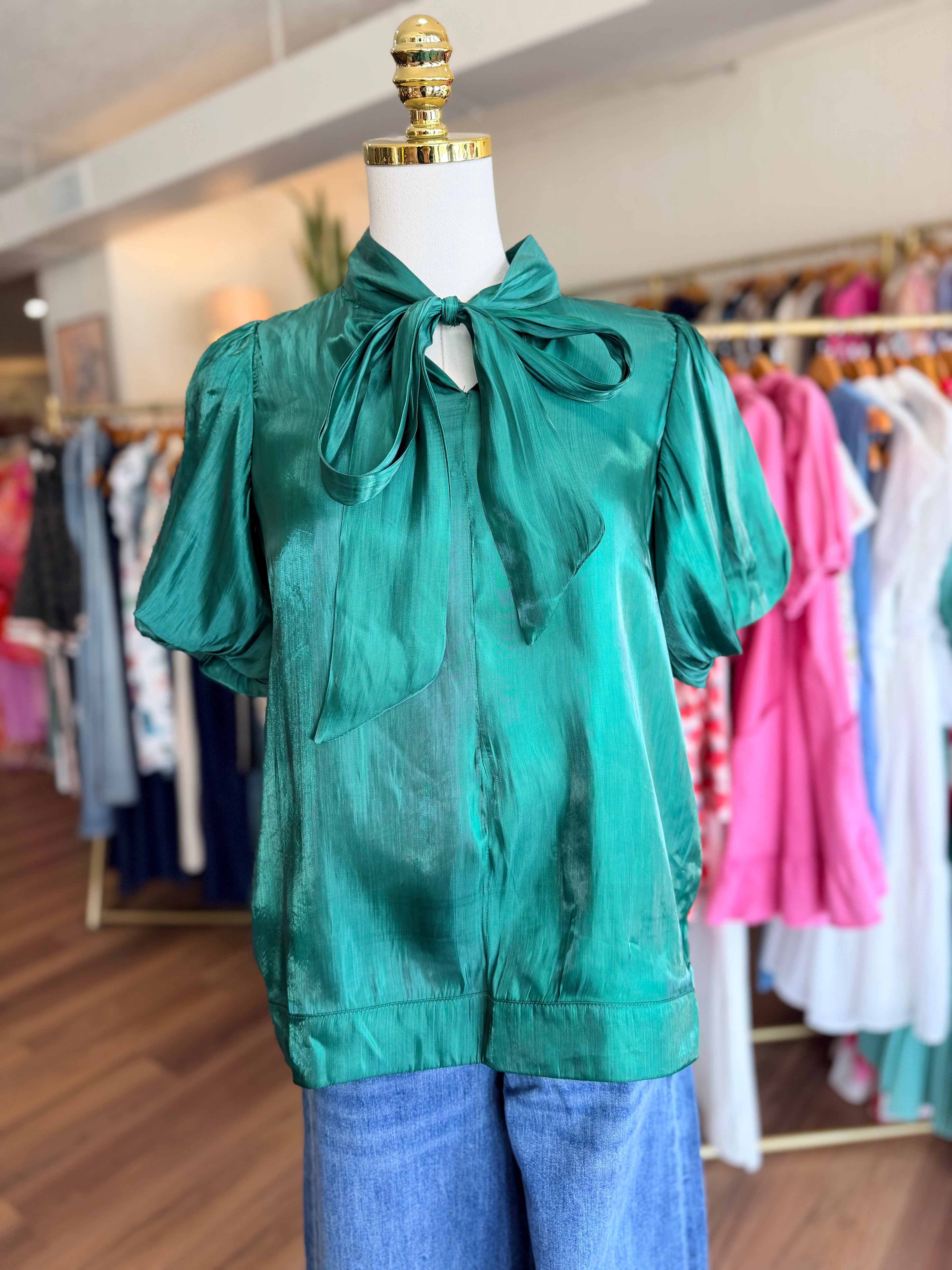 Green Puff Sleeve Blouse