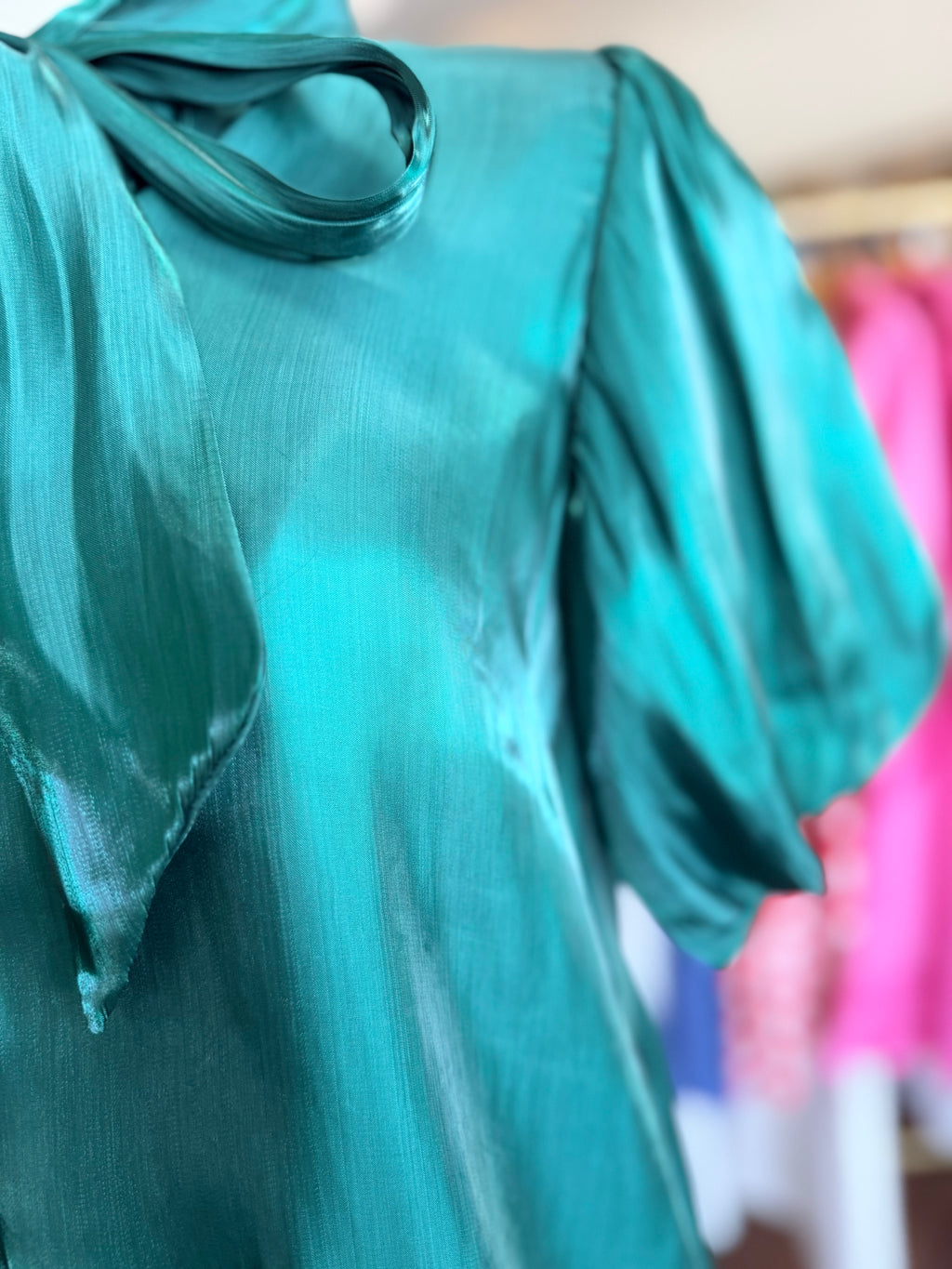 Green Puff Sleeve Blouse