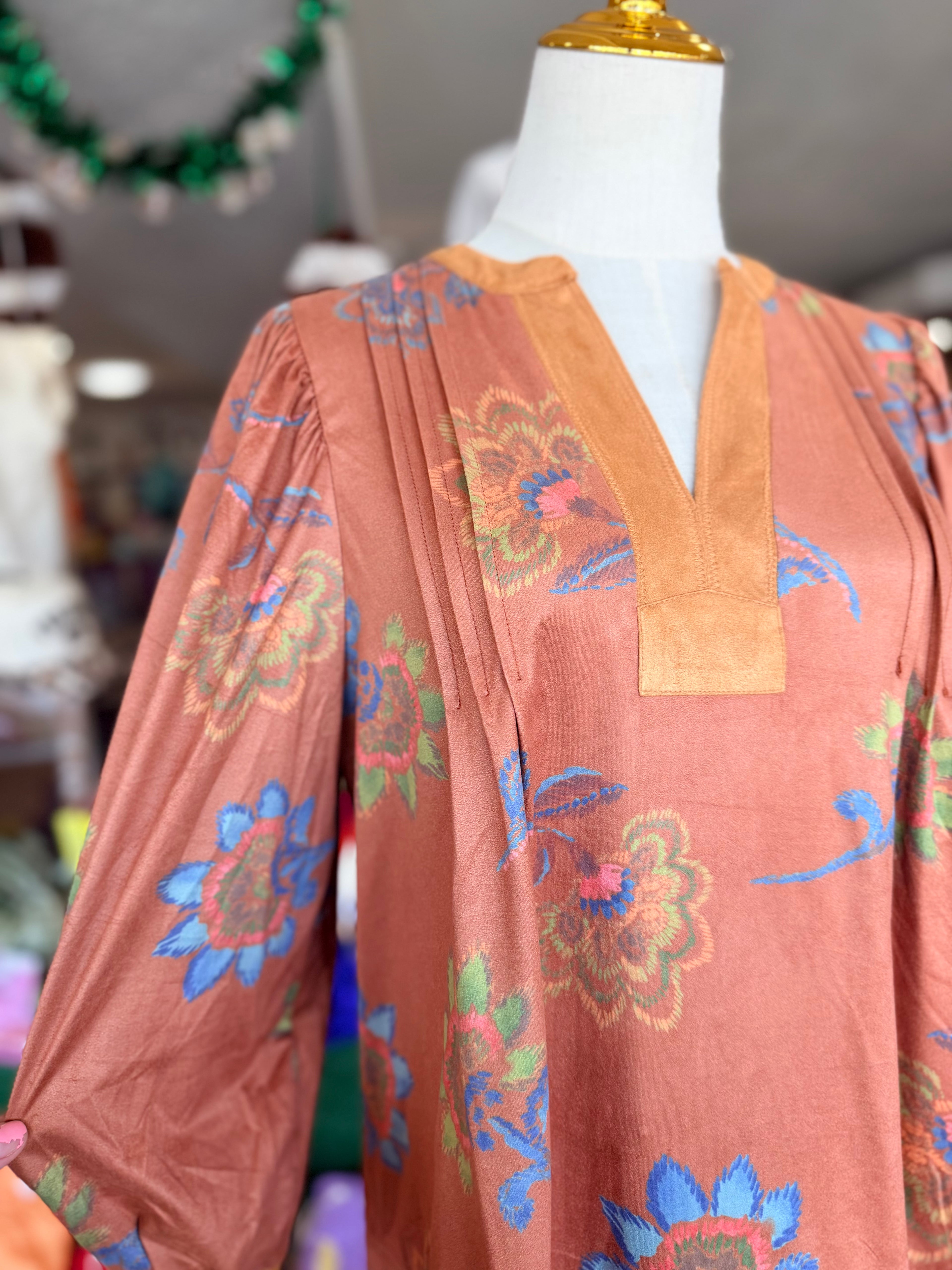 Bubble Sleeve Flower Print top