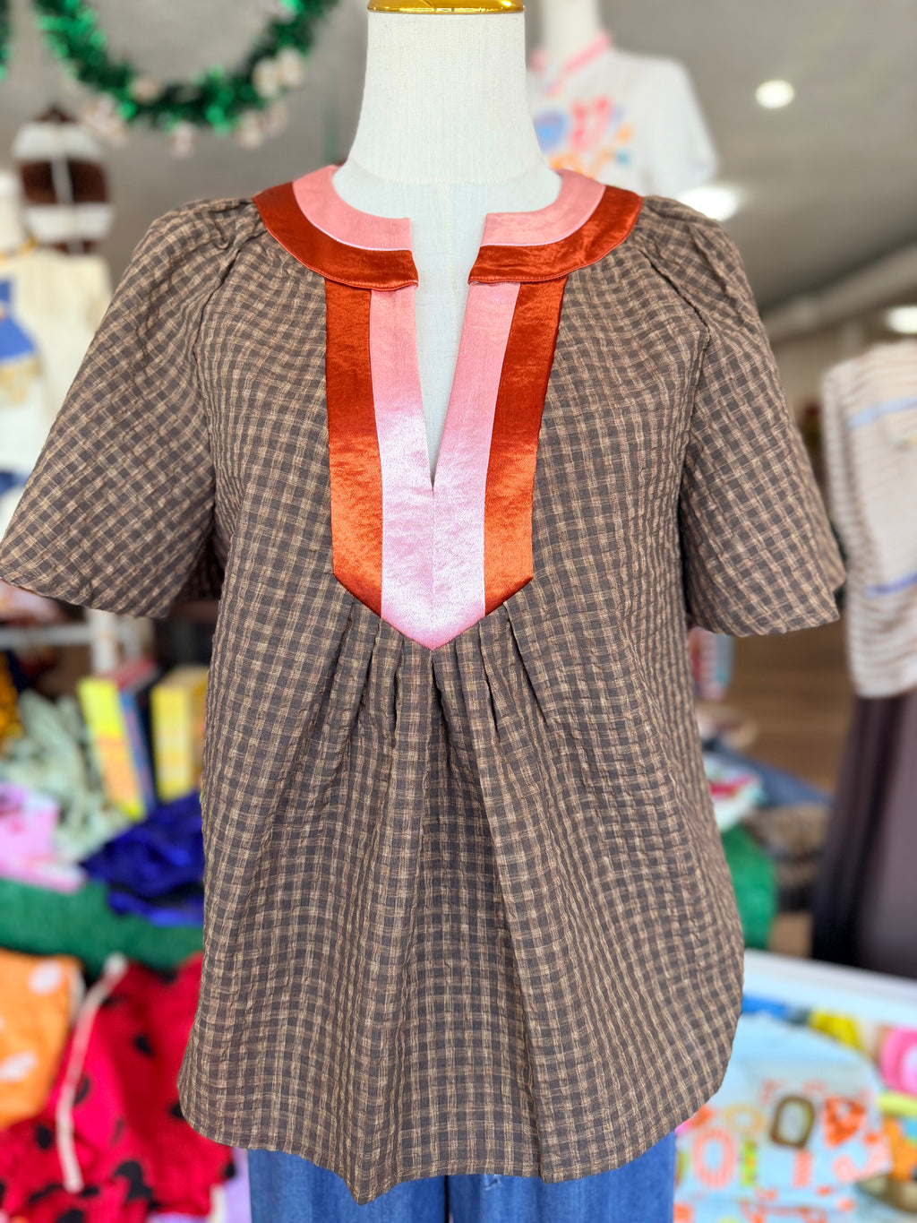 Gingham Textured Top